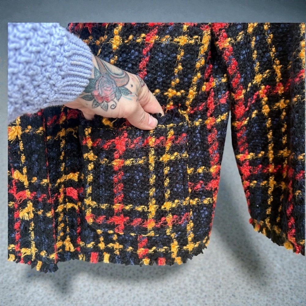 A New Day Tweed Sunflower Plaid Blazer Jacket Open Front Sz Small NWT - Picture 10 of 14